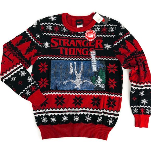 NWT Stranger Things Ugly Christmas Reversible Unisex Sweater Size Large - Picture 3 of 8